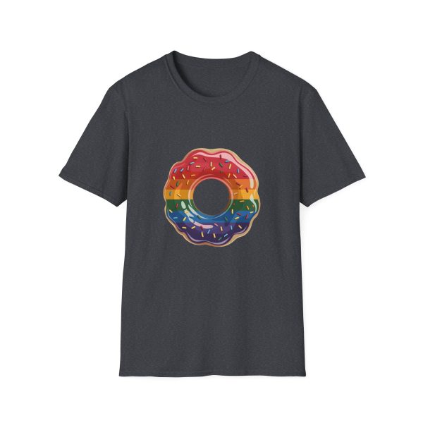 Tshirt Drapeau LGBT donut arc-en-ciel avec paillettes sur fond noir design coloré et amusant pour célébrer la diversité LGBTQ+ shirt t-shirt