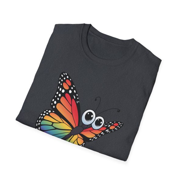 Tshirt Drapeau LGBT papillon coloré avec grands yeux sur fond noir design original et stylé pour sensibilisation à la fierté LGBTQ+ t-shirt - Image 4