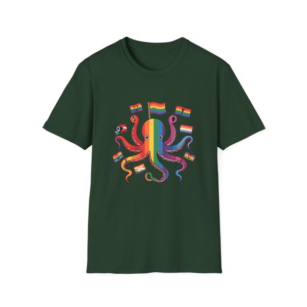 Tshirt Drapeau LGBT pieuvre tenant un drapeau arc-en-ciel et d'autres drapeaux design coloré et amusant pour célébrer LGBTQ+ shirt t-shirt - Image 73