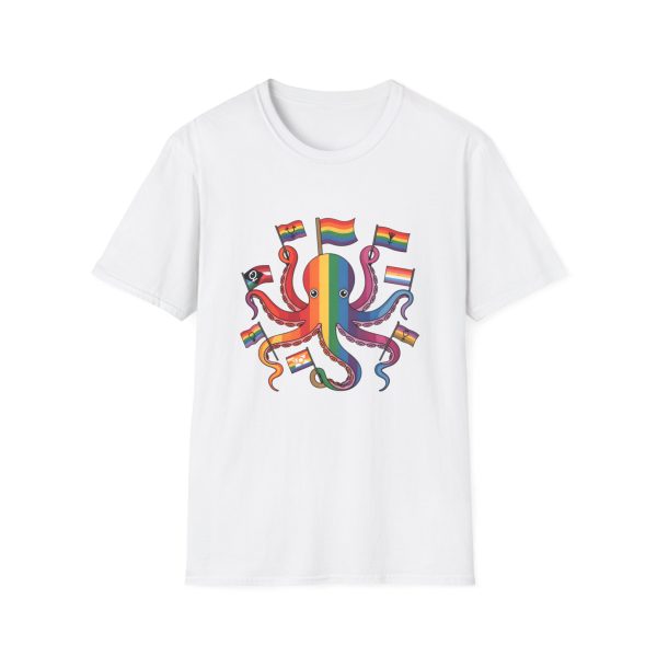 Tshirt Drapeau LGBT pieuvre tenant un drapeau arc-en-ciel et d'autres drapeaux design coloré et amusant pour célébrer LGBTQ+ shirt t-shirt - Image 13