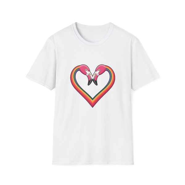 Tshirt Drapeau LGBT flamants roses en forme de coeur fond noir design romantique et symbolique pour célébrer l'amour LGBTQ+ t-shirt - Image 13