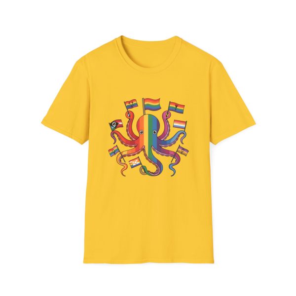 Tshirt Drapeau LGBT pieuvre tenant un drapeau arc-en-ciel et d'autres drapeaux design coloré et amusant pour célébrer LGBTQ+ shirt t-shirt - Image 49