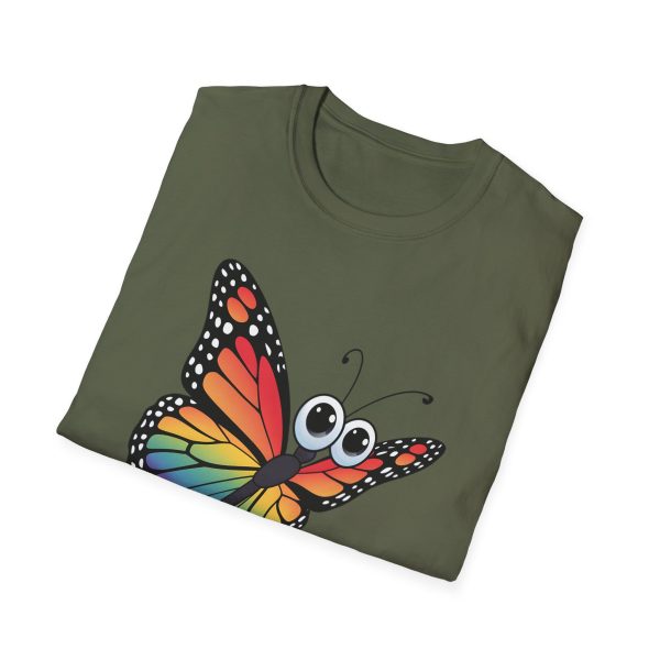 Tshirt Drapeau LGBT papillon coloré avec grands yeux sur fond noir design original et stylé pour sensibilisation à la fierté LGBTQ+ t-shirt - Image 64