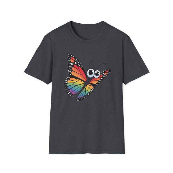 Tshirt Drapeau LGBT papillon coloré avec grands yeux sur fond noir design original et stylé pour sensibilisation à la fierté LGBTQ+ t-shirt